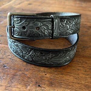 Embossed Gray & Black Leather Belt